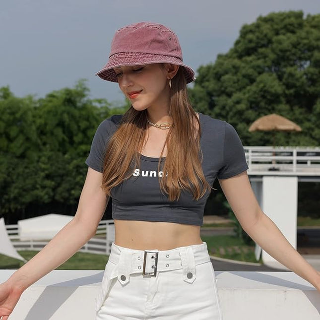 kozinu Washed Cotton Bucket Hats Packable Summer Outdoor Cap Travel Beach Sun Hat Plain Colors for Men Women