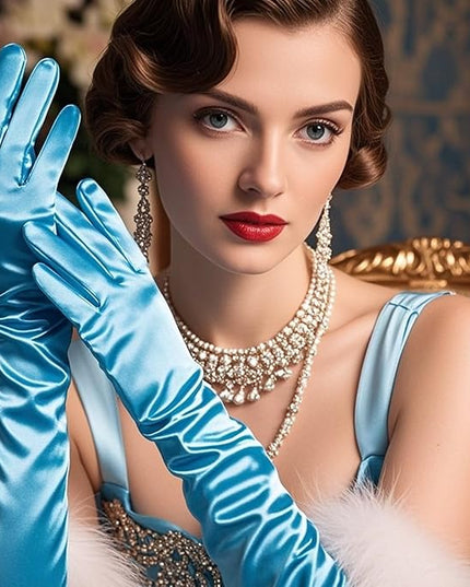 THARAHT Women Long Gloves with Satin Elbow Length for 1920s Opera Tea Party Costumes Bridal Evening Dress