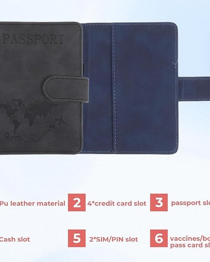 2 Pack Passport Holder for Travel, Passport Wallet Cover Case Waterproof RFID Blocking Passport Holder with Pen Holder Travel Essential, Passport Book Holders for Women and Men(B)