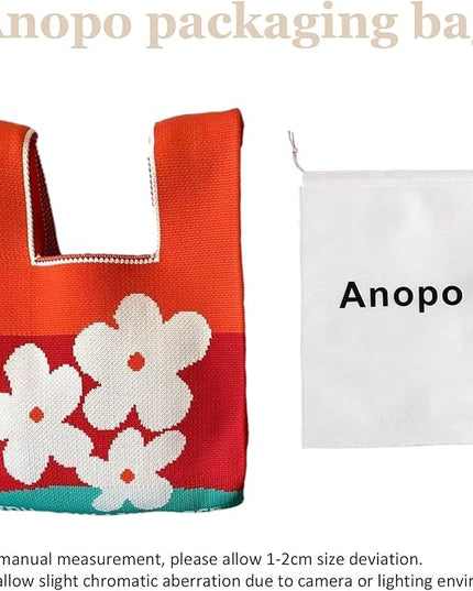 Women's Wrist Knot Tote Bag Small Crochet Wristlet Handbag Aesthetic Cute Knit Purse (Very Small Size)