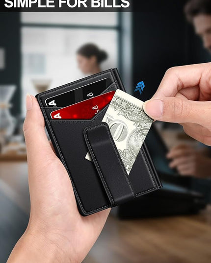 ZALVEX Wallet for Men Slim Leather Wallets for 12-15 Cards, Minimalist Thin RFID Blocking Card Holder with Money Clip & ID Window, Small Bifold Front Pocket Wallet, Gifts for Men