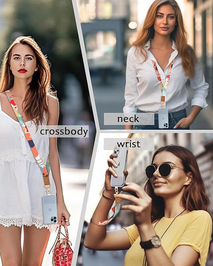 Phone Lanyard Crossbody Wrist Strap, Abstract Art Boho Adjustable Cell Phone Lanyard Wristlet Strap with 2 Tether Tabs for Women Case ID Badges Accessories