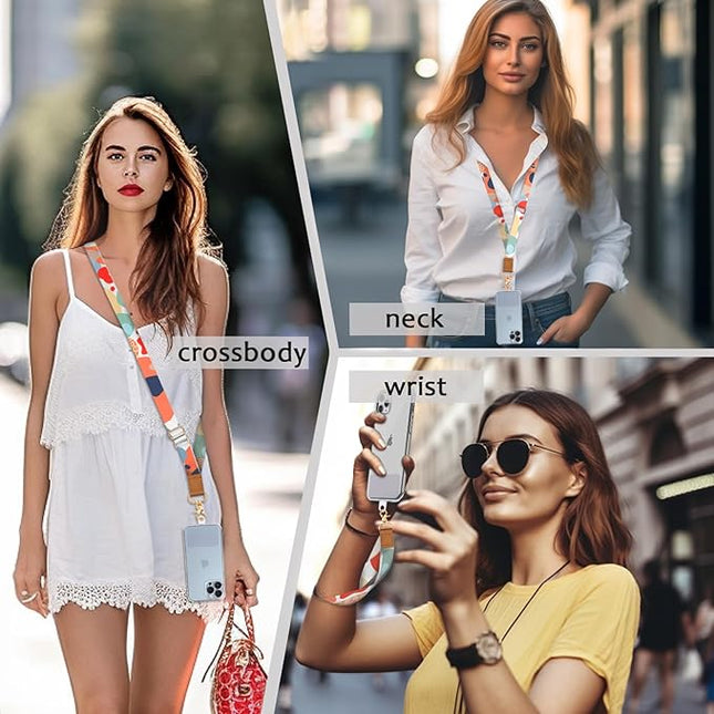Phone Lanyard Crossbody Wrist Strap, Abstract Art Boho Adjustable Cell Phone Lanyard Wristlet Strap with 2 Tether Tabs for Women Case ID Badges Accessories