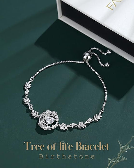 FANCIME Tree of life Birthstone Bracelet for Women Sterling Silver Tree Jewelry Birthstone Charm Bracelet Gemstone Anniversary Birthday Christmas Gifts for Wife Mom Her