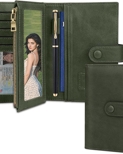 BKNOOU Passport Holder Rfid Blocking Travel Passport Wallet for Women and Men, Compact Leather Travel Wallet Trifold Clutch Wallet, Passport Cover Holds Cards, Tickets, Cash and Pen