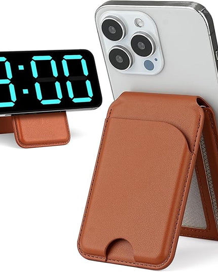 for Magsafe Wallet, Phone Cardholder with Adjustable Stand, Magnetic Card Holder with 3 Card Slots, Magnetic Wallet for iPhone 16/15/14/13/12 Series, Not for iPhone 13/12 Mini(Brown, Leather)