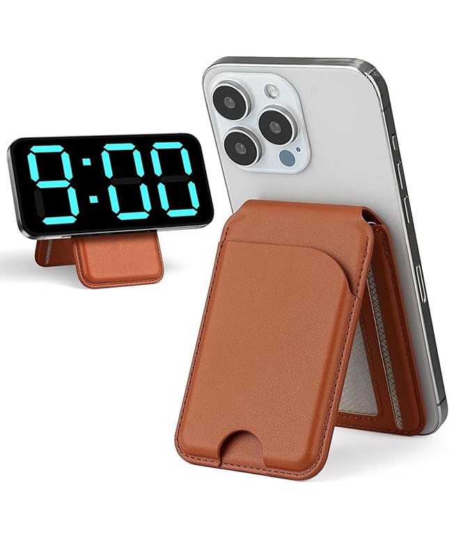 for Magsafe Wallet, Phone Cardholder with Adjustable Stand, Magnetic Card Holder with 3 Card Slots, Magnetic Wallet for iPhone 16/15/14/13/12 Series, Not for iPhone 13/12 Mini(Brown, Leather)
