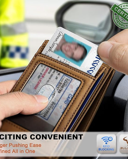 BULLIANT Men Wallet,Slim Leather Wallet Money Clip Magnetic Closure Simplifed Bill Folder 10Cards RFID Blocking 4.3"×3"