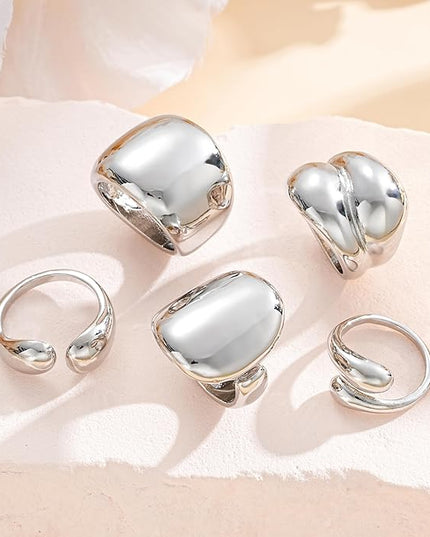 ÌF ME 10 PCS Gold Rings Set for Women Non Tarnish, 18K Gold Plated Chunky Stackable Rings, Statement Stacking Womens Ring Pack
