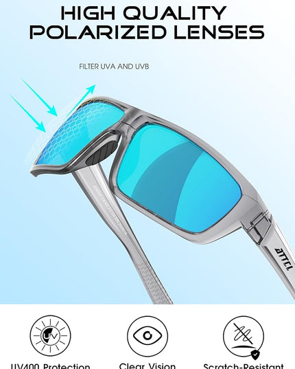 ATTCL Polarized Sunglasses Men for Fishing: UV Protection Lightweight TR90 Sports Wrap Sun Glasses Driving Golf Running