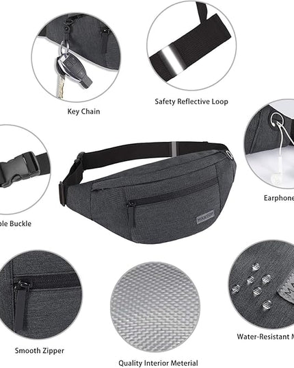 MAXTOP Large Crossbody Fanny Pack with 4-Zipper Pockets,Gifts for Enjoy Sports Festival Workout Traveling Running Casual Hands-Free Wallets Waist Pack Phone Bag Carrying All Phones