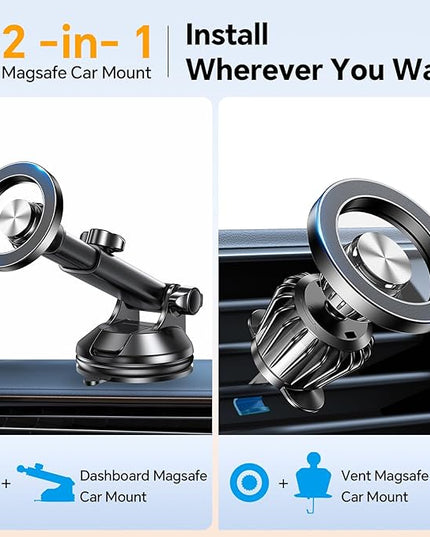 Coolpow for MagSafe Car Mount【Windshield+Vent+Dash】Magnetic Phone Holder for Car Phone Holder Mount Cell Phone Holders for Your Car Accessories Suction Phone Mount for Car Truck Stand for iPhone 17 16