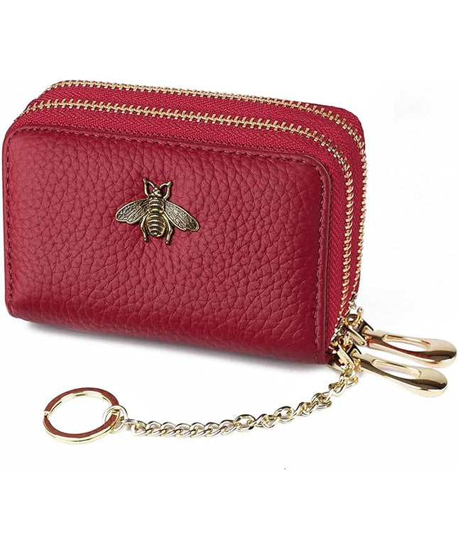 imeetu RFID Credit Card Holder, Small Leather Zipper Card Case Wallet for Women