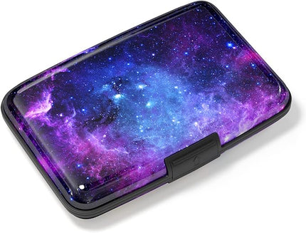 Atufsuat Credit Card Holder, Mini Aluminum Card Wallet RFID Blocking Slim Metal Hard Card Case for Women Men, Galaxy