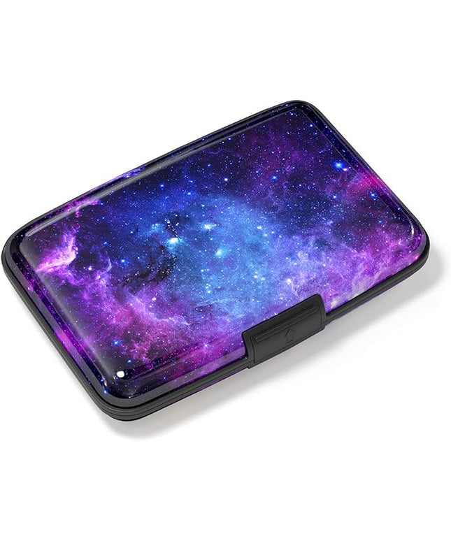 Atufsuat Credit Card Holder, Mini Aluminum Card Wallet RFID Blocking Slim Metal Hard Card Case for Women Men, Galaxy