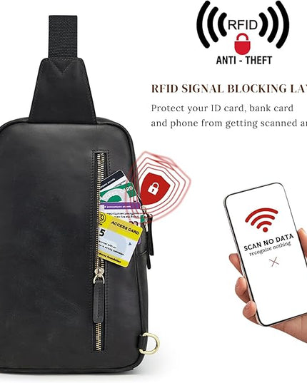 S-ZONE Sling Bag for Men Women RFID Blocking Genuine Leather Crossbody Shoulder Bag Backpack Hiking Daypack Travel