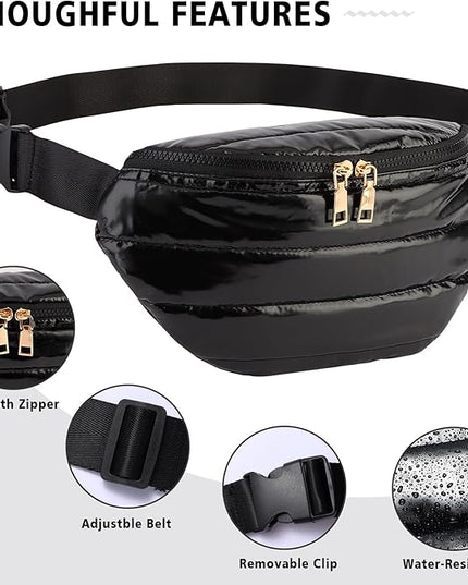 Fanny Packs for Women Fashion Waist Packs Quilted Puffer Belt Bag Puffy Crossbody Bags Sling Purse for Women Travel Running