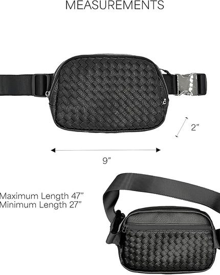 C.C Woven Vegan Leather Fanny Pack – Waist Bag with Adjustable Strap, Crossbody Belt Bag (Vegan Leather Woven - Grey)