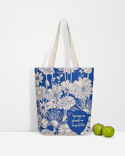 Ecoright Tote Bag for Women with Zipper, Small Tote Bag, Canvas Bag, Reusable Cotton Bag for Beach, Grocery, School & Work