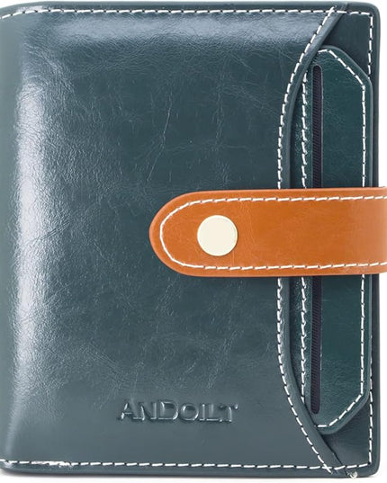 ANDOILT Wallets for Women Genuine Leather Small Bifold Wallet RFID Blocking Card Case Purse with ID Window Coin Pocket | Small, RFID Blocking, Card Case, Purse, with ID Window, Coin Pocket