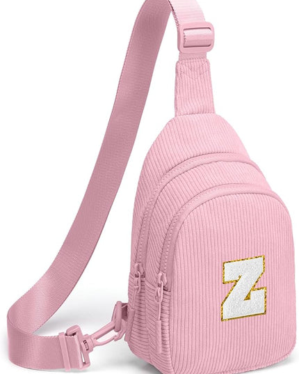 Viverte Small Corduroy Sling Bag Initial Crossbody Bag Fanny Pack for Girls Personalized Birthday Gifts for Teen Girls Gifts