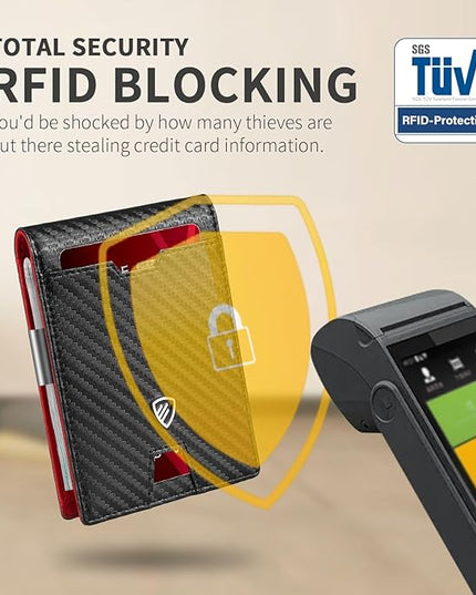 RUNBOX Mens Slim Wallet with Money Clip RFID Blocking Bifold Credit Card Holder for Men with Gift Box