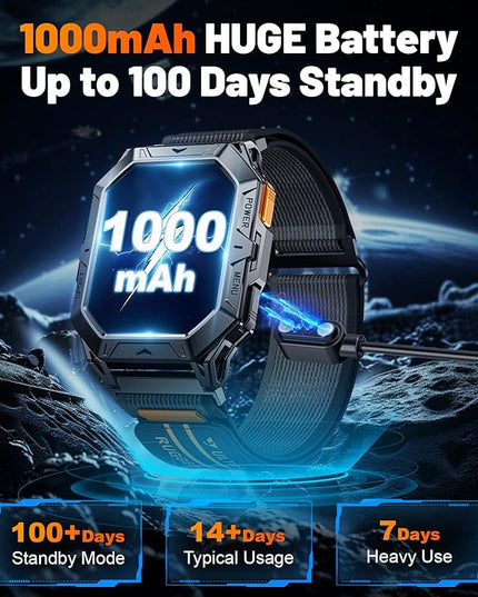 LIGE Military Smart Watches for Men(Answer/Make Calls),100-Day Battery Life,2.13" AMOLED Outdoor Sports Smartwatch with Compass,Fitness Tracker for Android iOS,AI Voice,Silicon
