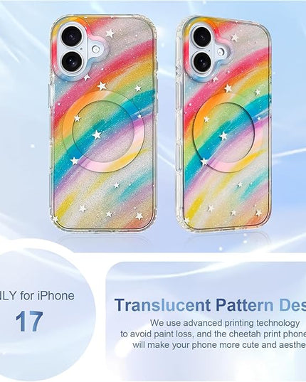 Cute Case for iPhone 17 Case for Women Girls [Compatible with Magsafe] Aesthetic Girly Trendy Glitter Sparkly Bling Magnetic Protective Phone Cover, Rainbow