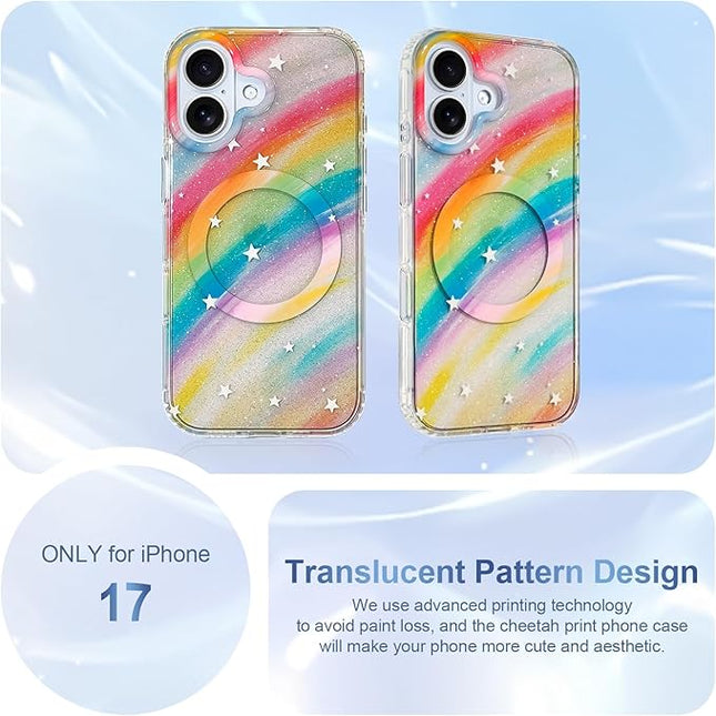 Cute Case for iPhone 17 Case for Women Girls [Compatible with Magsafe] Aesthetic Girly Trendy Glitter Sparkly Bling Magnetic Protective Phone Cover, Rainbow