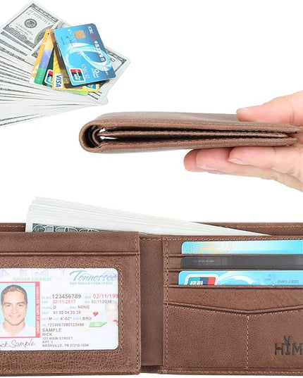 Wallet for Men-Genuine Leather RFID Blocking Bifold Stylish Wallet With 2 ID Window