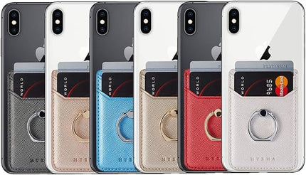 BIAJIYA Phone Card Holder RFID Leather Wallet Credit Adhesive Cell Case Stick-on Card Holder for Women and Men Back of Phone for Most of Smartphones (Black)