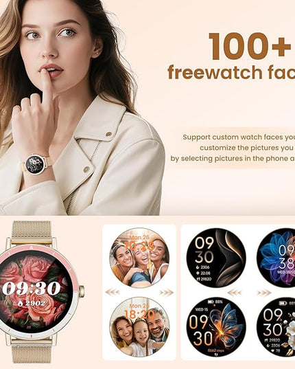 KEEPONFIT Smart Watches for Women Android/iPhone, IP68 Waterproof Fitness Tracker with Bluetooth Calls(Answer&Make), Activity Pedometer/Heart Rate/SpO2 Monitor/100+ Sports Model