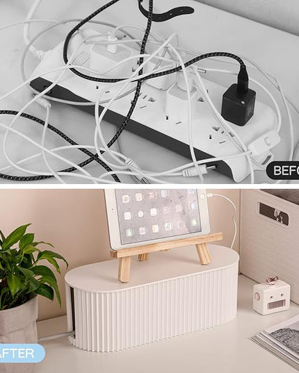FABROK Cable Management Box with 10 Cable Ties, Cable Organizer Box for Power Strips, Surge Protectors, Chargers, Adapters, TV Computer Wires Cable Hider Organizer Box for Home/Office (Large/White)