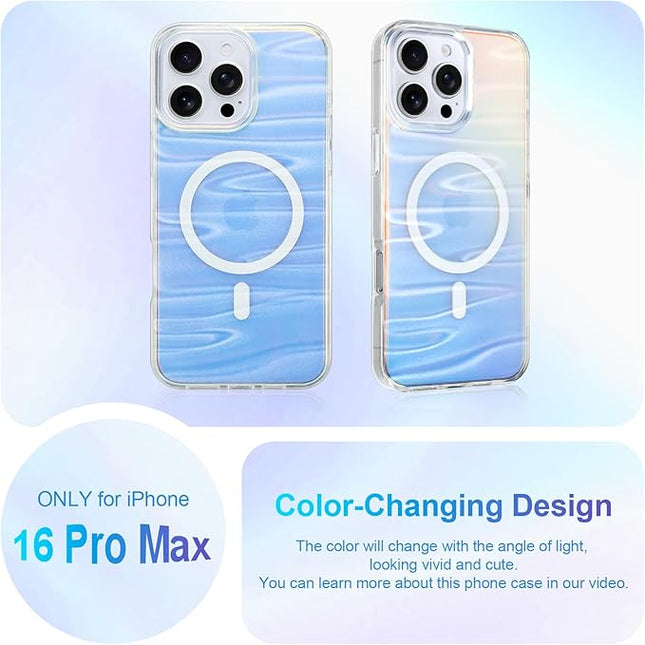 Cute Case for iPhone 16 Pro Max Case for Women Girls [ Compatible with Magsafe ] Clear Glitter Girly Aesthetic Rainbow Sparkly Bling Magnetic Phone Cover, Iridescent Milky Way