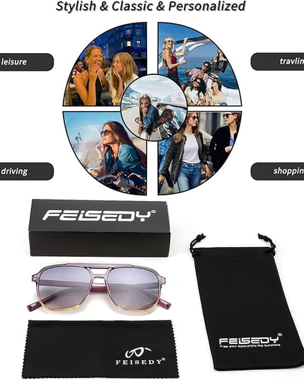 FEISEDY Retro Square Aviator Sunglasses Women Men 70s Vintage Trendy Plastic Frame Sun Glasses B2835
