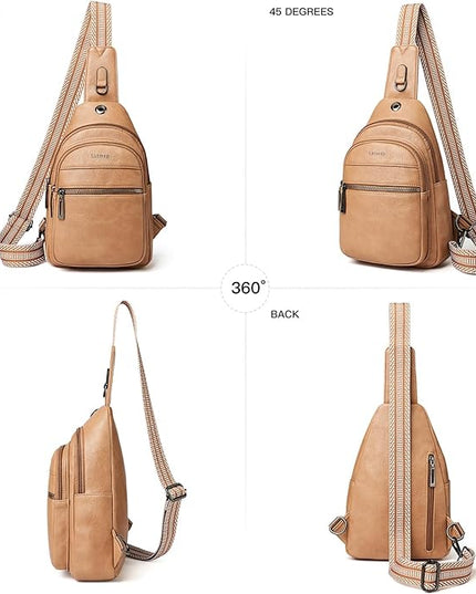 Sling Bag For Women Faux Leather Small Casual Daypack Backpack Fanny Pack Crossbody Chest Bags Purse