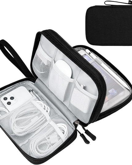 FYY Electronic Organizer, Large Travel Cable Organizer Bag Pouch Electronic Accessories Carry Case Portable Waterproof Double Layers All-in-One Storage Bag for Cable, Cord, Charger, Phone, Black
