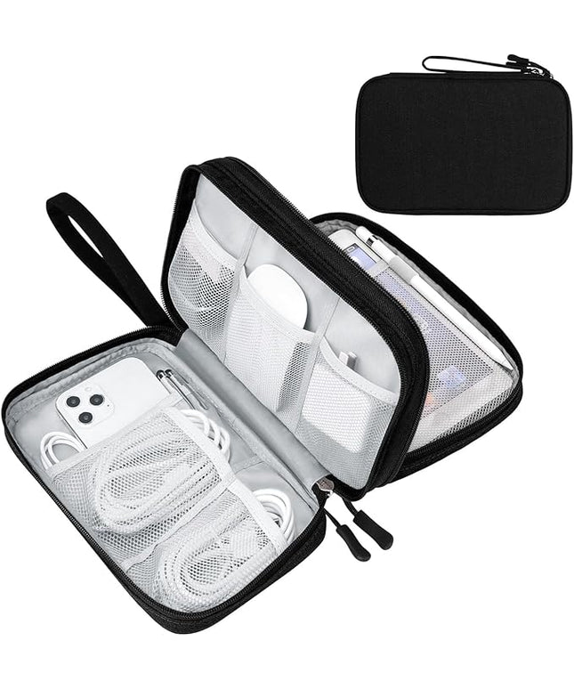 FYY Electronic Organizer, Large Travel Cable Organizer Bag Pouch Electronic Accessories Carry Case Portable Waterproof Double Layers All-in-One Storage Bag for Cable, Cord, Charger, Phone, Black