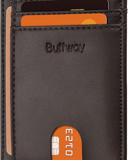 Buffway Slim Minimalist Front Pocket RFID Blocking Leather Wallets for Men and Women - Sand Chocolate