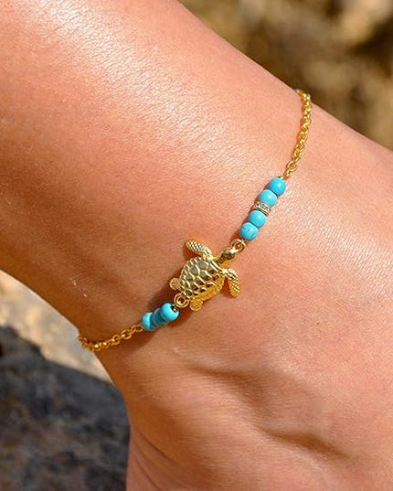 Starain 12Pcs Summer Beach Anklets for Women Waterproof Gold Silver Chain Ankle Bracelets Cute Women's Foot Anklet Set 7.9-10.5 inch Adjustable