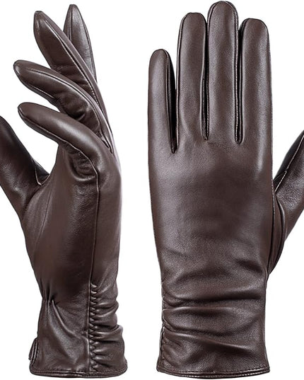 Womens Winter Leather Touchscreen Texting Warm Driving Lambskin Pure Genuine leather Gloves