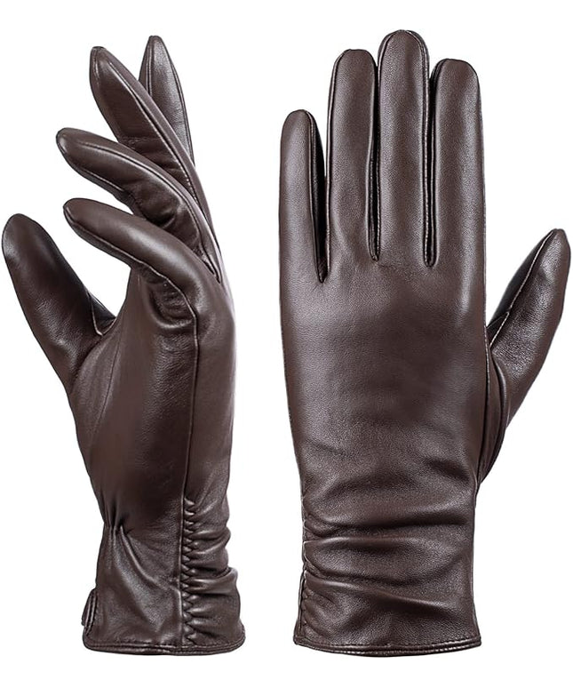 Womens Winter Leather Touchscreen Texting Warm Driving Lambskin Pure Genuine leather Gloves