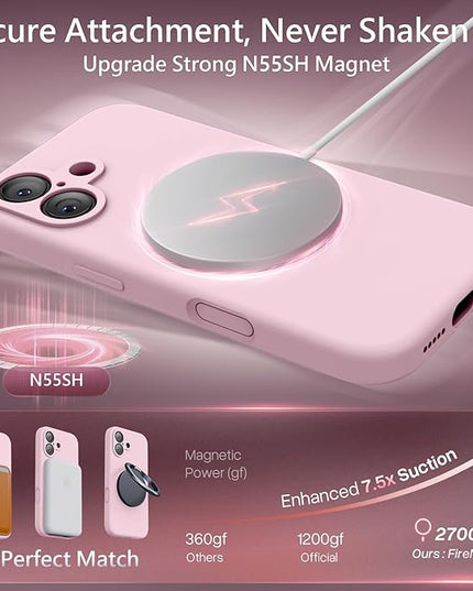 FireNova Magnetic for iPhone 17 Case, Compatible with MagSafe, [Integrated Silicone Camera Control Button] [Camera Protection] Anti-Scratch Microfiber Lining Phone Case, 6.3", Chalk Pink