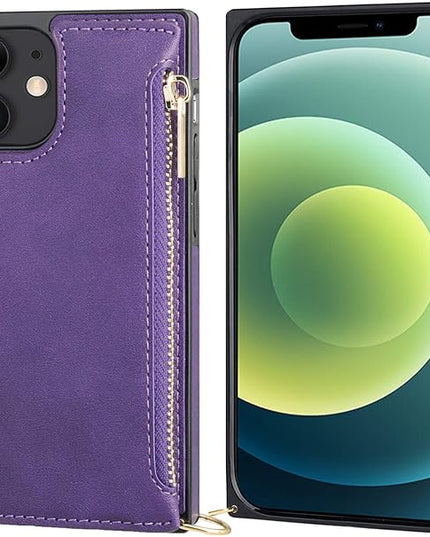 Bocasal Crossbody Wallet Case for iPhone 12/12 Pro with Card Holder,Zipper Card Slot Protector Shockproof Purse Cover with Removable Cross Body Strap 6.1 Inch(Purple)