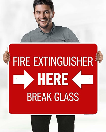 Fire Extinguisher Here Break Glass Sign, 24x30 Inches, Rust Free .063 Aluminum, Fade Resistant, Made in USA by My Sign Center