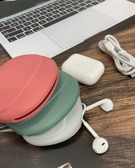 Silicone Headphone Organizer-Data Cable Storage Case-Mini Key Box-Portable Wired Headphone Organizer(Red-Grey-Green-3PCS)