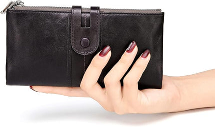 myfriday Women's RFID Blocking Genuine Leather Wallet, Bifold Long Clutch Wallet Money Clips Ladies Card Holder Purse