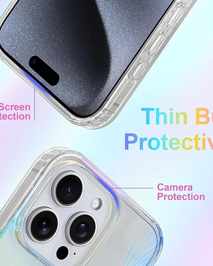 Glitter Case for iPhone 15 Pro Max Case for Women Girls [ Compatible with Magsafe ] Clear Cute Aesthetic Girly Iridescent Feather Sparkly Bling Magnetic Phone Cover, Gradient Blue & Pink