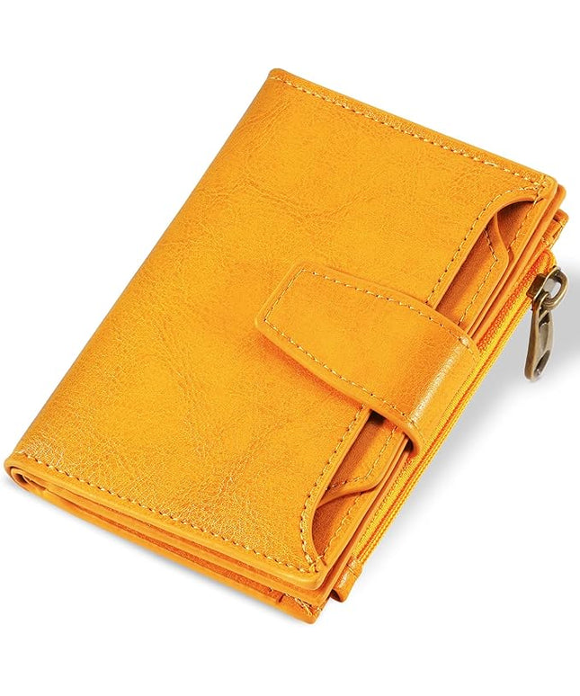 Airkit Small Wallet Women RFID Blocking Soft Leather Bifold Compact Card Holder Wallet for Women with Zipper Coin Pocket 4 ID Window