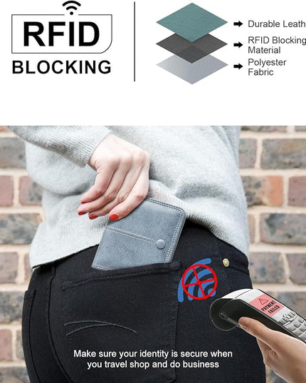 TFKGS Slim Wallet for Women RFID Wallet Women Small Wallets Woman Thin Credit Card Holder RFID Blocking Bifold Compact Pocket Ladies Leather Blue Mini Purse
